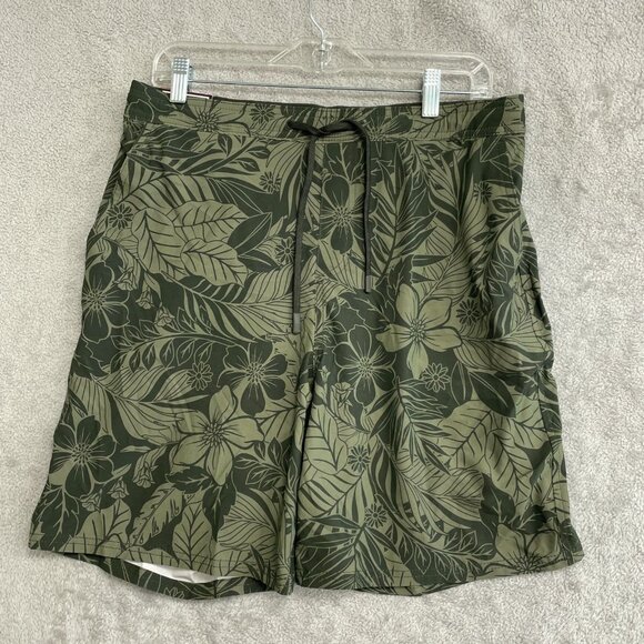 NEW Kirkland Signature Men's M Swim Shorts Green Floral Print Hawaiian Lined - Picture 1 of 7